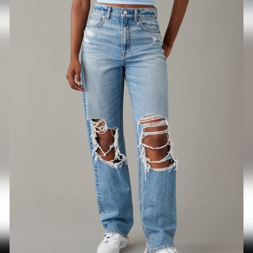 NWT American Eagle High Rise Jeans, Distressed Straight Leg Jeans, AE Jeans 2